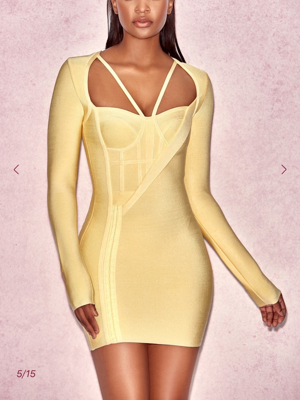House of CB GIACOMINA Yellow Long Sleeve Bandage Dress With Hook & Eye Details